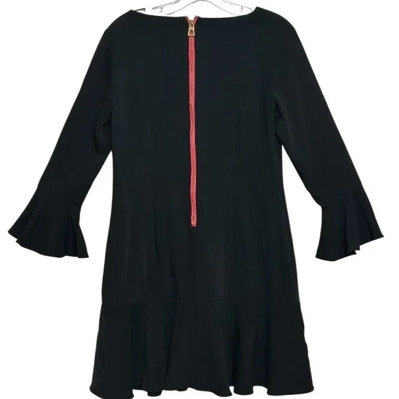 Sail to Sable Dress Black Ruffle Hem  Long Bell Sleeve Career Cocktail Party 4 - Picture 2 of 4